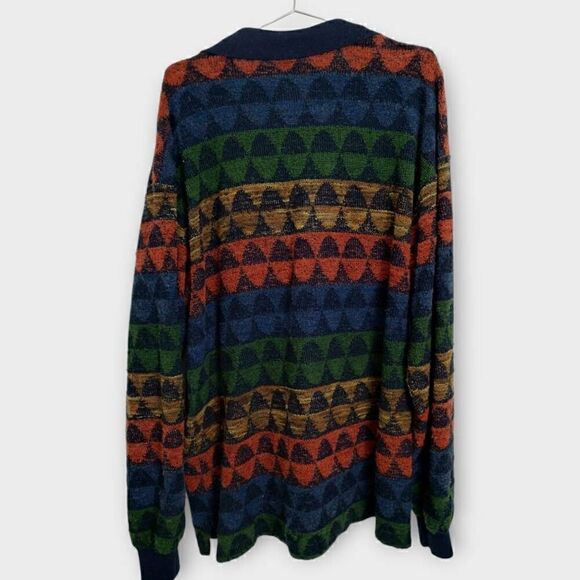 Vtg Focus‎ Golf Mens Sweater Sz XL Italy Multi Color Wool Preppy 70s - Picture 2 of 11